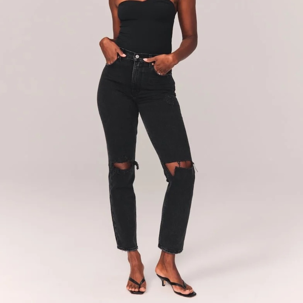 Abercrombie & fitch 90s straight ultra high rise jeans black distressed 28 6